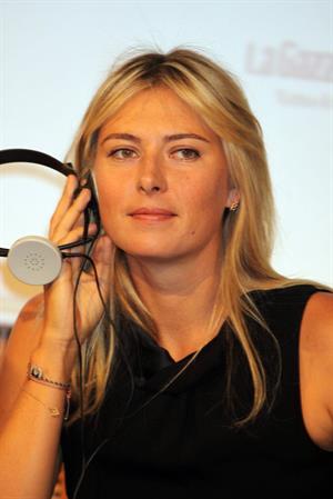 Maria Sharapova attends a press conference to present Saturday's exhibition match Milan November 30, 2012 
