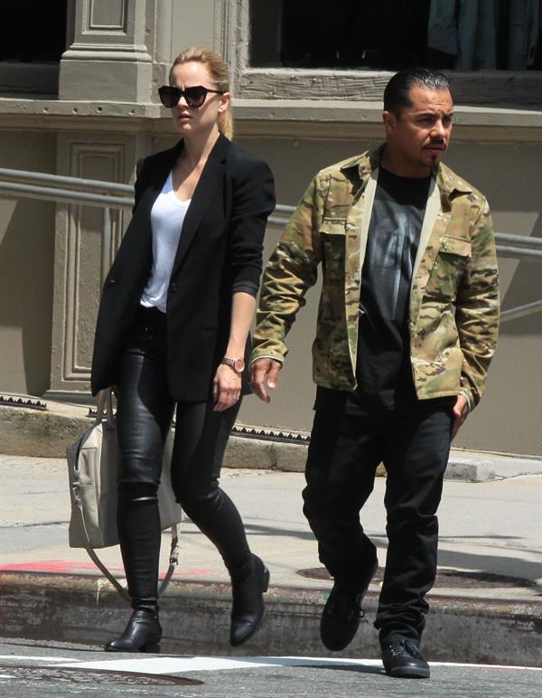 Mena Suvari - Spotted in tight leather pants in New York City on May 16, 2013