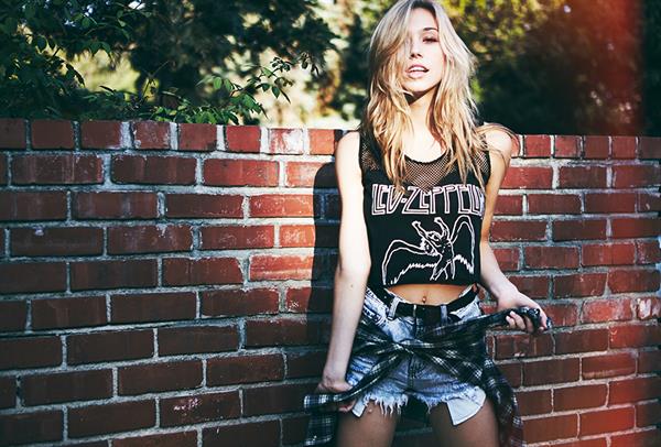 Alexis Ren in a Led Zeppelin shirt