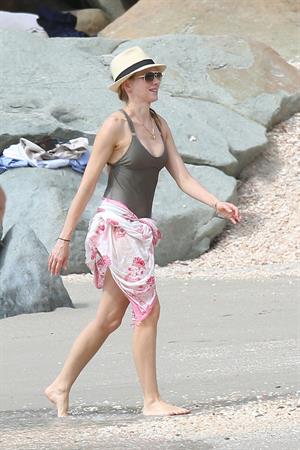 Naomi Watts wearing a swimsuit on the beach in St Barts 12/31/12 