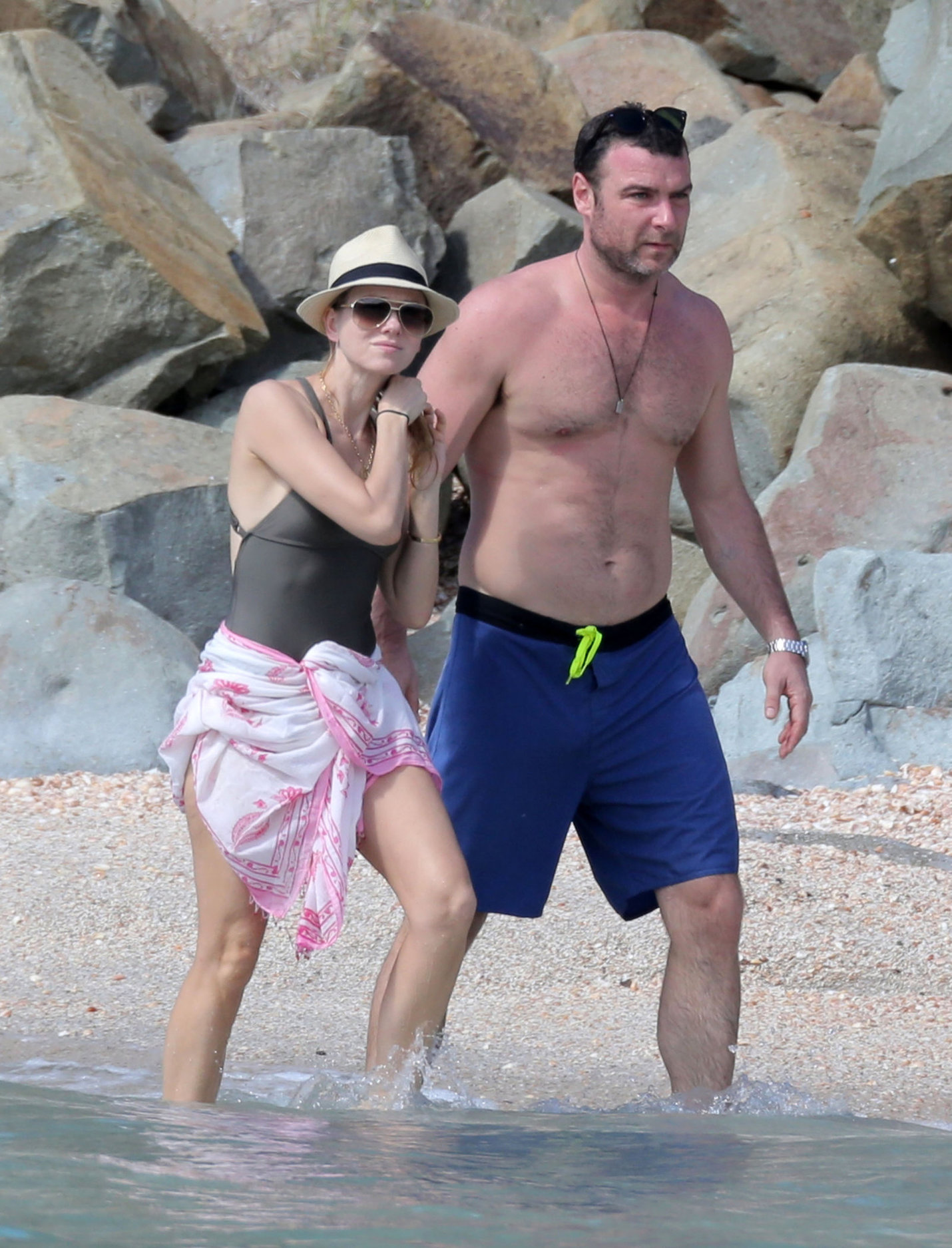 Naomi Watts wearing a swimsuit on the beach in St Barts 12/31/12 