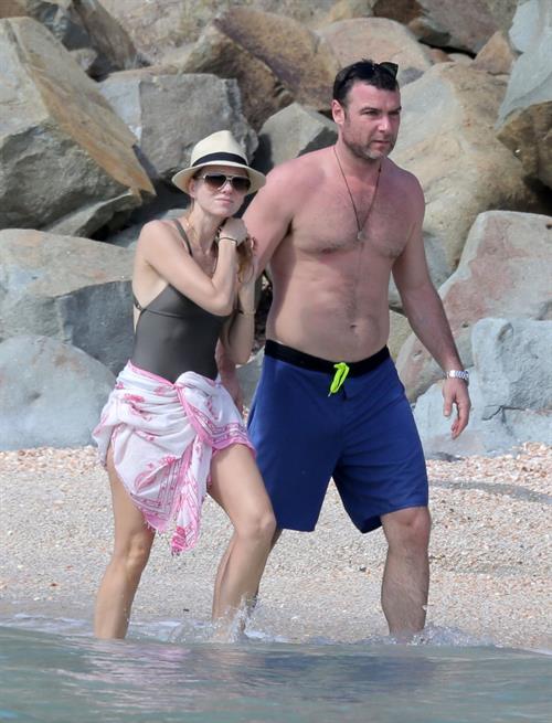 Naomi Watts wearing a swimsuit on the beach in St Barts 12/31/12 