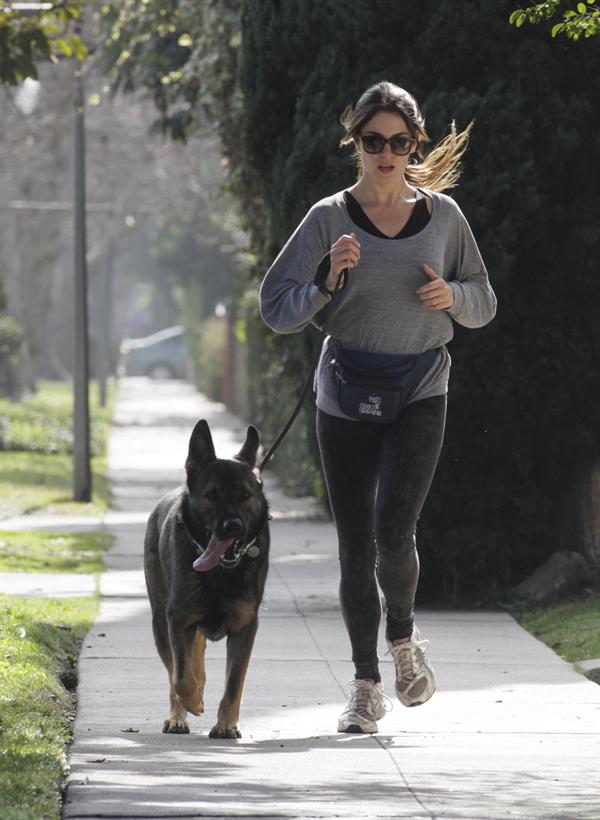 Nikki Reed jogging with her dog Enzo in Los Angeles on February 6, 2013