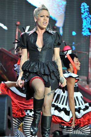 Alecia Moore (Pink) performing at the O2 Wireless festival in London on July 2, 2011