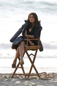 Salma Hayek on the “How to Make Love Like an Englishman” set candids in Los Angeles, November 4, 2013 