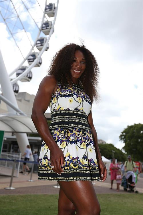 Serena Williams poses for a Photograph at the Wheel of Brisbane in South Bank December 31, 2012 