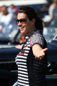 Katarina Witt at the oldtimer car rally Hamburg-Berlin-Klassik August 30, 2014