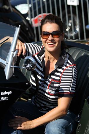 Katarina Witt at the oldtimer car rally Hamburg-Berlin-Klassik August 30, 2014