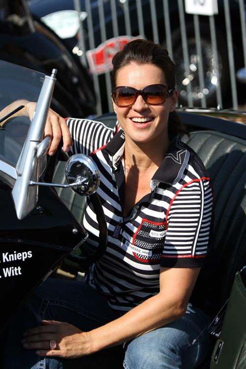 Katarina Witt at the oldtimer car rally Hamburg-Berlin-Klassik August 30, 2014