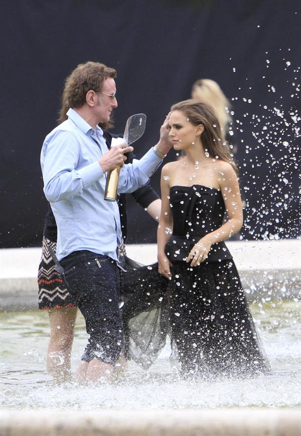 Natalie Portman modeling for a Miss Dior campaign photo shoot in the gardens of the Palais Royal in Paris 6/26/12 