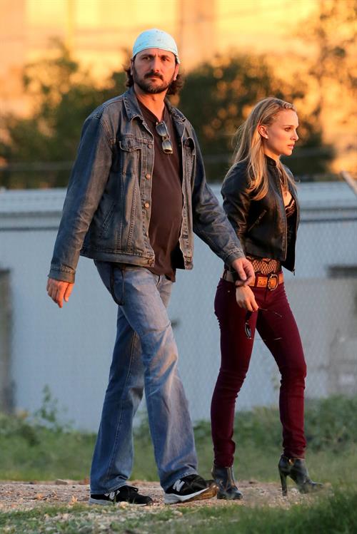 Natalie Portman on the set of a Terrence Malick film in Austin 10/20/12 