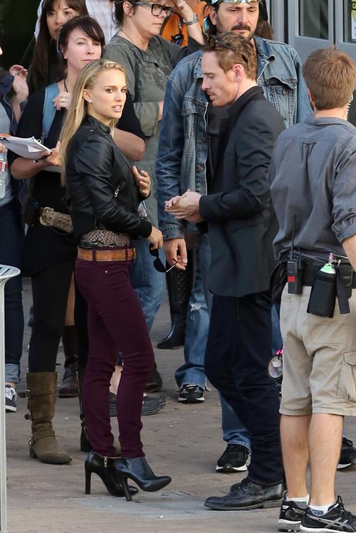 Natalie Portman on the set of a Terrence Malick film in Austin 10/20/12 