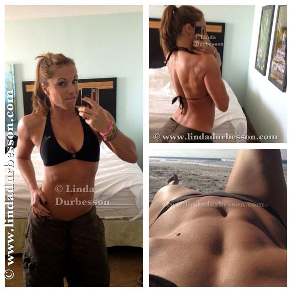 Linda Durbesson in a bikini taking a selfie