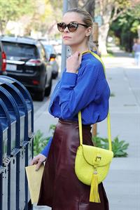 Jaime King wearing a blue blouse and a skirt in Beverly Hills (April 16, 2013) 