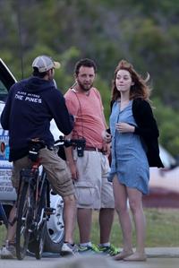Emma Stone on the set of an untitled Woody Allen project in Newport July 28, 2014