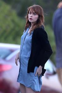 Emma Stone on the set of an untitled Woody Allen project in Newport July 28, 2014
