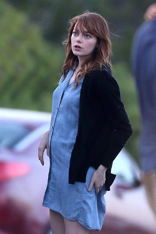 Emma Stone on the set of an untitled Woody Allen project in Newport July 28, 2014