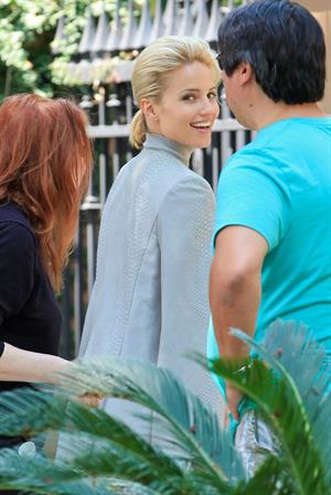 Dianna Agron wearing grey on the set of  Headlock  on July 29, 2014