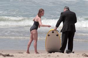 Helen Hunt wearing a swimsuit on the set of 'Ride' in LA August 5, 2013 