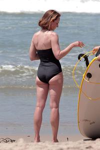 Helen Hunt wearing a swimsuit on the set of 'Ride' in LA August 5, 2013 