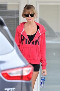 Taylor Swift wearing shorts and a  Pink  jacket in Los Angeles 10/27/13  