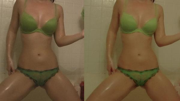 Kari Sweets showering in green lingerie