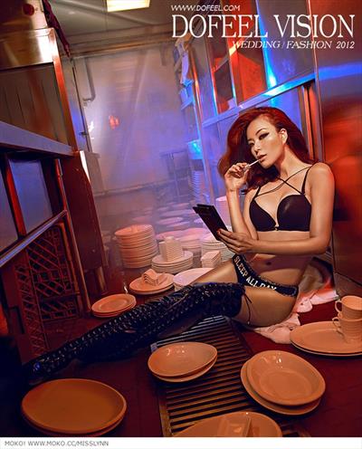 Chen Lin in lingerie