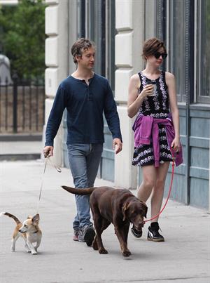Anne Hathaway out walking with her husband in New York City
