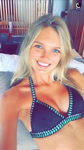 Romee Strijd in a bikini taking a selfie