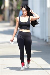 Nikki Bella braless in a see through top showing her boobs seen by paparazzi.







