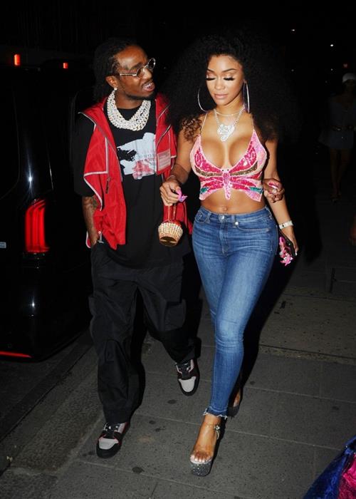 Saweetie Pictures Saweetie sexy boobs showing nice cleavage seen by paparazzi with Quavo.