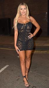 Chloe Ferry sexy revealing see through dress showing nice cleavage and ass in thong panties seen by paparazzi.

