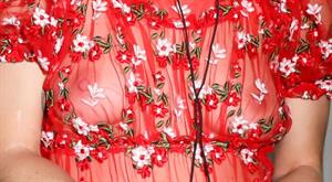 Chelsea Leyland Topless Pictures Chelsea Leyland braless boobs in a see through dress showing her nipples.