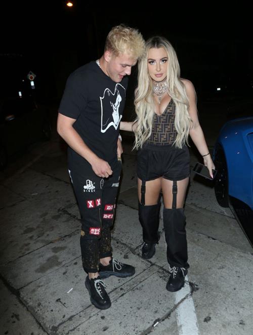 Tana Mongeau Pictures Tana Mongeau sexy cleavage in a revealing little outfit with Jake Paul.