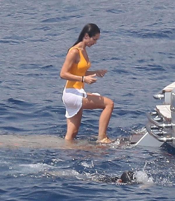 Silvia Toffanin nipple pokies in a wet sexy swimsuit seen by paparazzi on a yacht.









