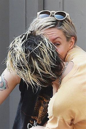 Kristen Stewart lesbian kiss making out with Dylan Meyer seen by paparazzi.
