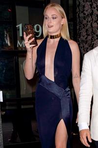 Sophie Turner pierced nipple seen in a see through dress braless seen by paparazzi.






