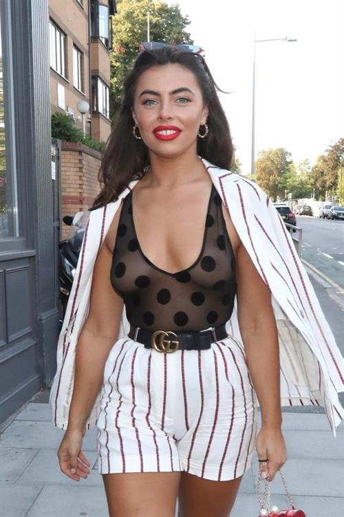 Francesca Allen Pictures Francesca Allen braless boobs in a see through top showing her tits seen by paparazzi.