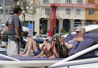 Uma Thurman wearing a bikini top on a yacht in St Tropez July 7, 2013 