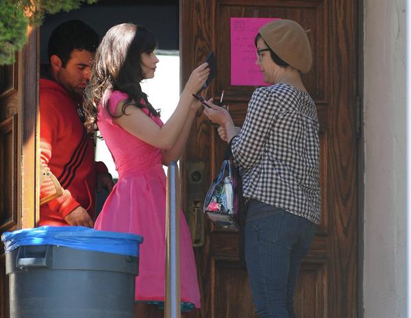 Zooey Deschanel On Set of a Music Video Shooting in Los Angeles April 16, 2013 