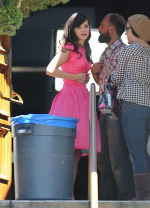 Zooey Deschanel On Set of a Music Video Shooting in Los Angeles April 16, 2013 