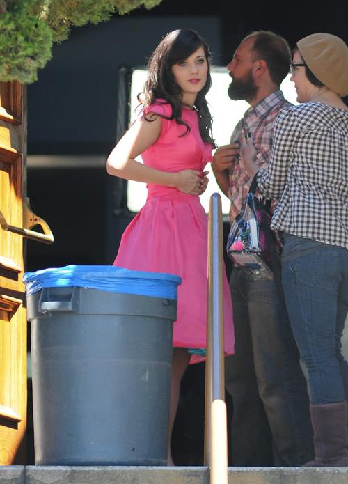 Zooey Deschanel On Set of a Music Video Shooting in Los Angeles April 16, 2013 