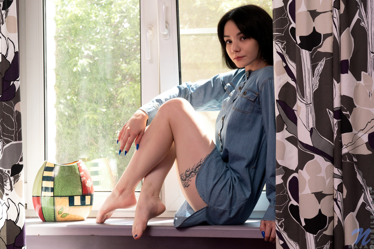 Sexy little coed Naja is ready to show you the secret of her hot body draped in lovely lingerie. Stripping slowly is the key to reeling in this hot cutie. Once she's nude, she thumbs her big nipples to hardness and then slides her hand lower to fondle her bald twat.