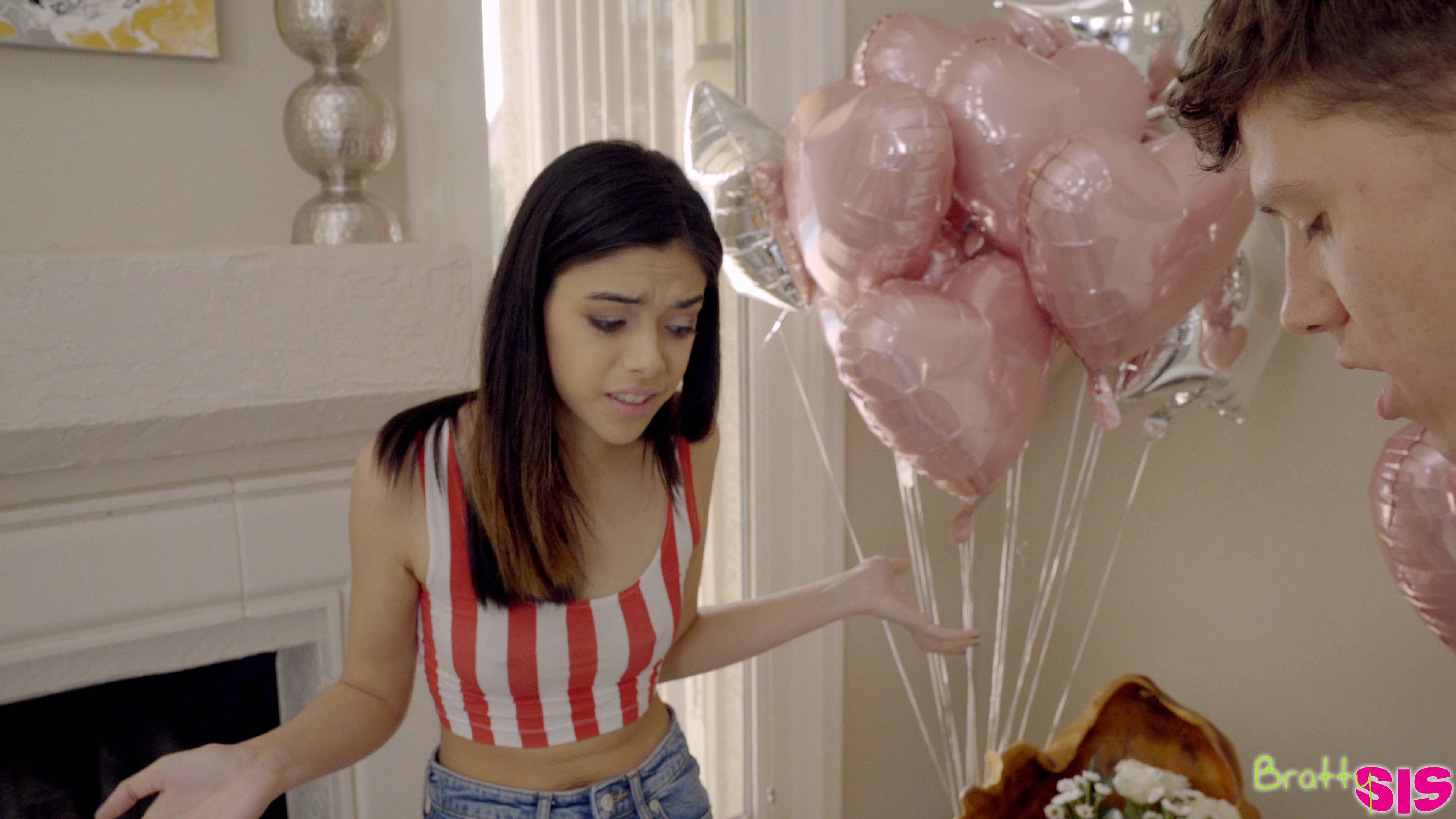 Newly 18 Harmony Wonder lets her friend Lexi Lore talk her into a lesbian 69 and then a threesome with her stepbrother