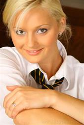  Blonde Jana M dressed in her college uniform and white pantyhose. 