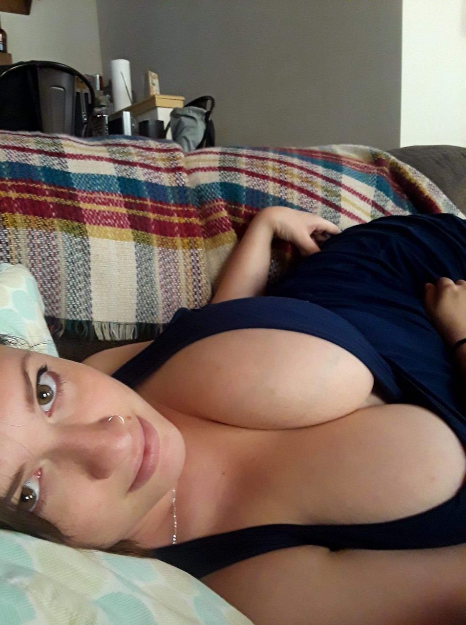 Lovely Busty Lana Kendrick Lazyy Selfie Day Using Her Iphone