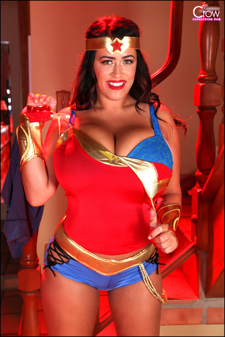 Leanne Crow dresses up as a busty Wonder Woman for Halloween