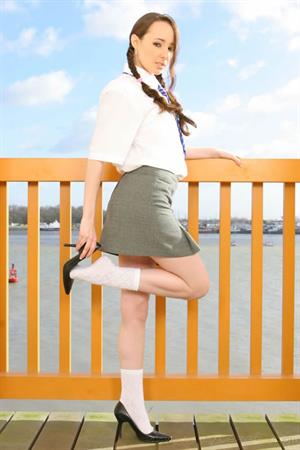  Laura J in college uniform with white ankle socks 
