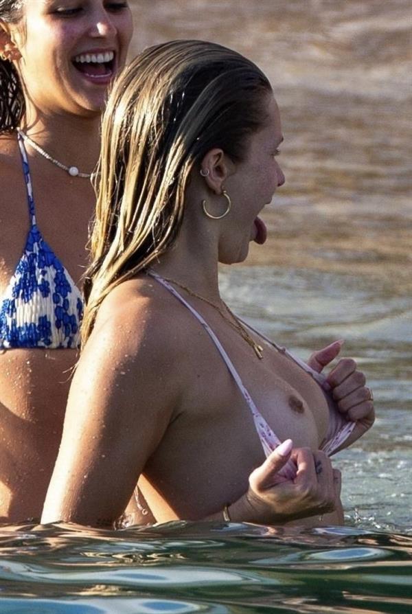 Josie Canseco nude boobs caught on camera by paparazzi on vacation showing off flashing her topless big tits.