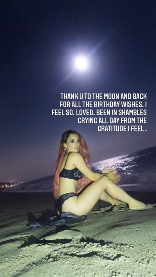 JoJo Levesque sexy new lingerie photo on the beach thanking people for the birthday wishes showing off her hot ass in matching bra and thong panties.